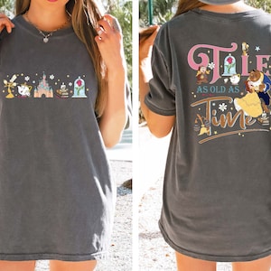 Vintage Disney Beauty and the Beast Belle Princess Comfort Colors 2-sided Shirt, Tale as old as time Disneyland Walt Disneyworld Trip Shirt