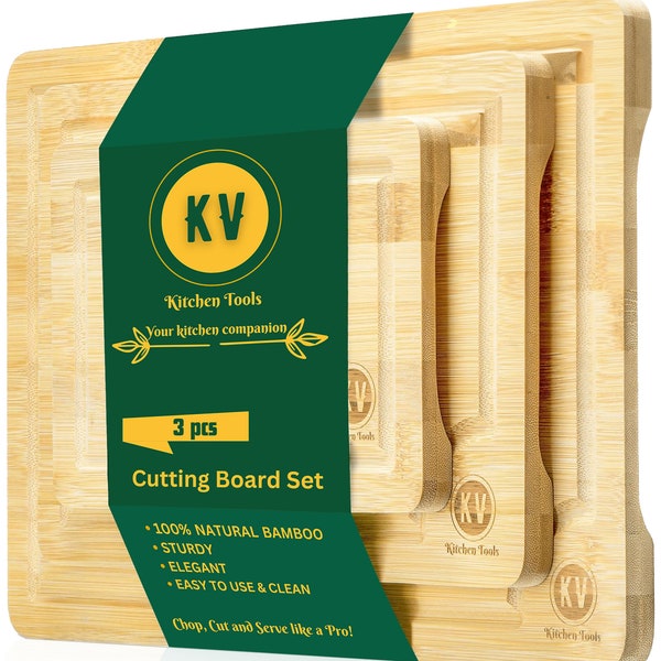 Bamboo cutting boards for Kitchen, Bamboo cutting board set of 3 with Juice Groove & Side handles, Wooden cutting board set