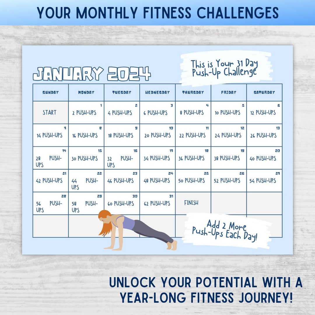 12-month Fitness Challenge Calendar 2024 Daily Workouts