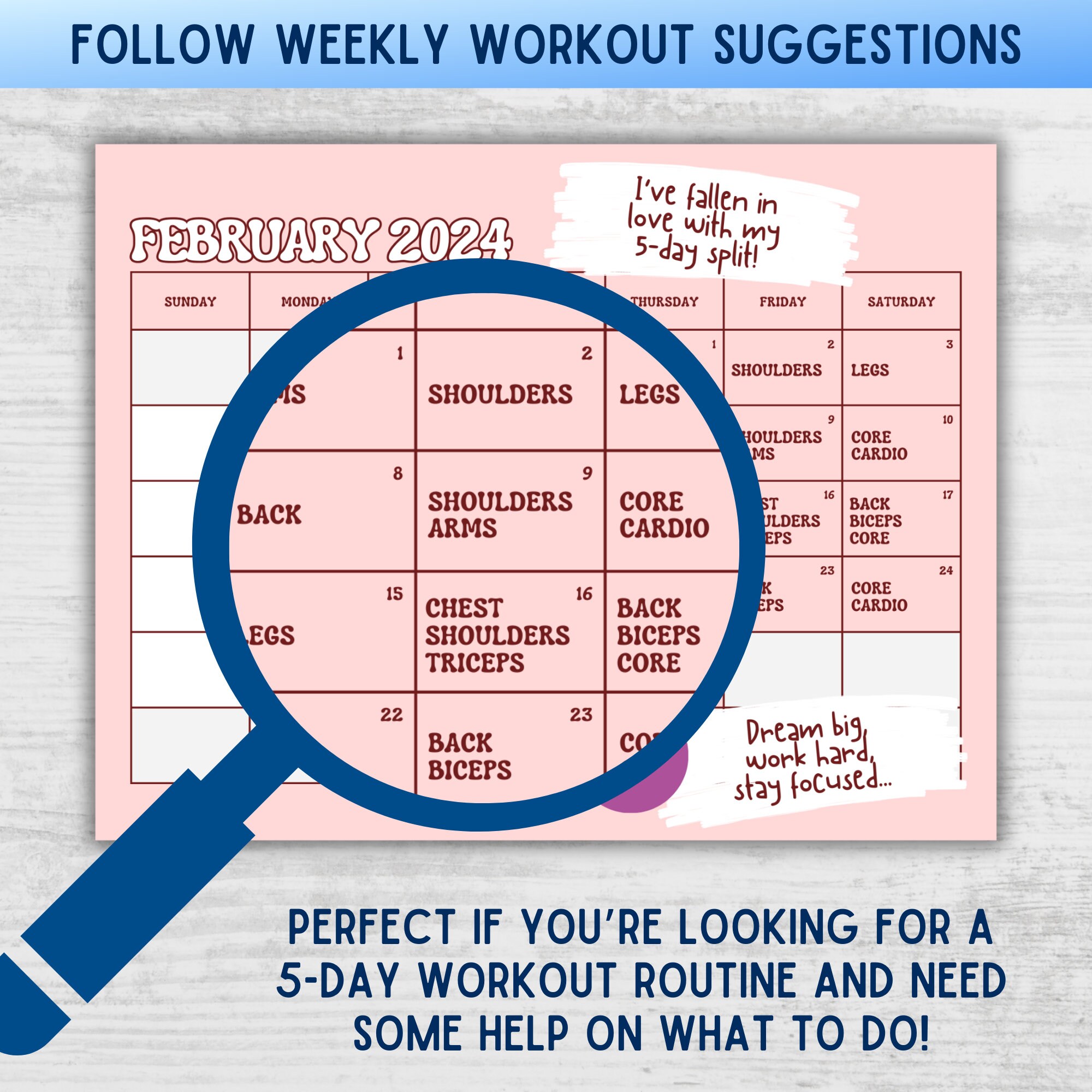 2024 5-day Split Workout Calendar 12-month Workout Planner Printable Gym  Schedule Inspirational Quotes Instant Download - Etsy