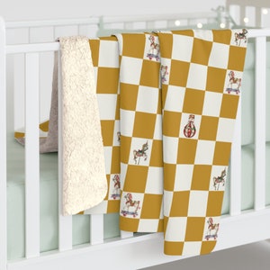 Butterscotch Circus CHECKER Sherpa Fleece Blanket 50&quot; X 60&quot; + Baby Blanket Nursery Vintage Circus Modern + Newborn Receiving Swaddle