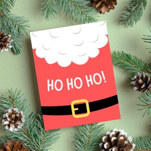 Cartão de Natal engraçado do Papai Noel, Cartão de felicitações Ho Ho Ho, Cartão festivo de Natal, Design de close-up de traje de Papai Noel, Cartão de presente de Natal, Cartão fofo do Papai Noel