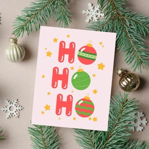 Enfeites de cartão de Natal Ho Ho Ho, cartão de felicitações de Natal fofo, cartão de feriado festivo fofo, Feliz Natal, cartão de enfeites de árvore de Natal