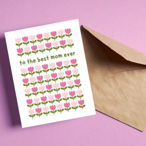 To The Best Mom Greeting Card, Mother’s Day Card, Floral Birthday Card for Mom, Cute Pink Flowers, Mom Appreciation Card, Gift for Moms