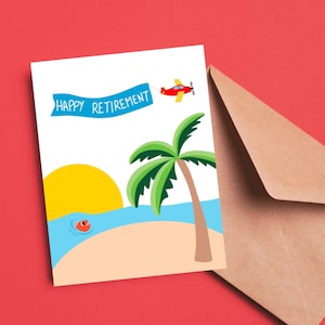 Carte de voeux Carte Bonne retraite Carte Sunny Island Carte Pour retraité Carte Profitez de votre retraite Carte Ocean Sun Carte Bannière avion