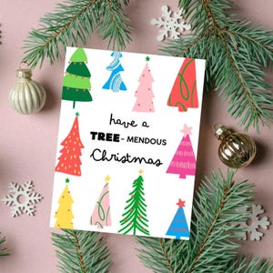 Tenha um Natal maravilhoso, árvores de Natal coloridas, cartão de felicitações divertido, cartão de Natal engraçado, cartão de trocadilho de férias, trocadilho de Natal