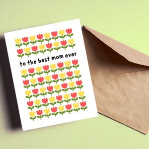 To The Best Mom Grußkarte, Muttertagskarte, Florale Geburtstagskarte für Mama, rote und gelbe Blumen, Mama Wertschätzungskarte, Geschenk für Mütter