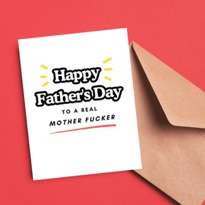 Wenskaart Happy Father's Day For A Real Mother Fucker Card Grappige woordspeling kaart Cadeau voor papa kaart Vaderdag kaart van kind kaart Joke Fun kaart