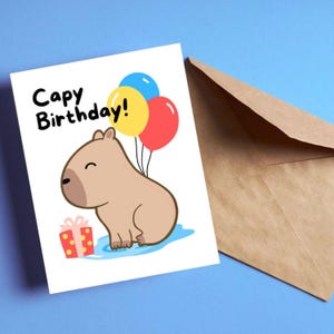 Capybara Geburtstagskarte, Lustige Tier Grußkarte Capy Geburtstag, süße Capybara Liebhaber Karte, Alles Gute zum Geburtstag mit Luftballons, Capybara Geschenk