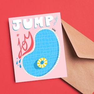Tarjeta de felicitación Tarjeta de salto a la alegría Tarjeta de piscina Tarjeta de diversión de verano Tarjeta de alegría y felicidad Tarjeta de nuevos comienzos Tarjeta para un amigo Tarjeta de arte para divertirse