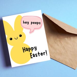 Cartão de Páscoa engraçado, design de coelho amarelo, saudação de feliz Páscoa Hey Peeps, cartão de coelho de Páscoa fofo, cartão de saudação de Páscoa engraçado, cartão Peeps