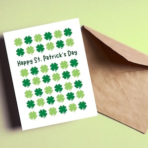 Carte de Saint-Patrick avec trèfles à quatre feuilles, carte de voeux irlandaise amusante, carte porte-bonheur trèfle, fête de la Saint-Patrick, cadeau de la Saint-Patrick