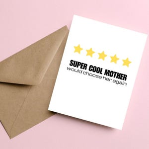 Cartão engraçado para o dia das mães, design de avaliação 5 estrelas, mãe superlegal, a escolheria novamente, cartão de felicitações engraçado para a mãe, melhor cartão para a mãe de todos os tempos