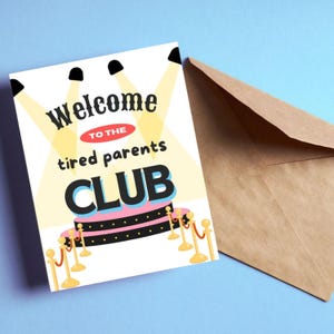 Tarjeta divertida para nuevos padres, Club de padres cansados, Tarjeta para mamás primerizas, Tarjeta para papás primerizos, Tarjeta con humor para padres, Tarjeta para baby shower, Tarjeta de felicitación por el nacimiento de un bebé