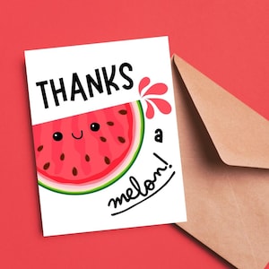 Danke einer Melone, lustige Dankeskarte, Lehreranerkennungskarte, niedliche Wassermelonen-Wortspiel-Karte, Obst-Wortspielgeschenk, Wassermelonen-Liebhaber, Millionen Dank