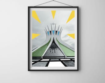 Brasília Cathedral Art Print, Brazil Wall Art, Black And White Architecture Print, Geometric Abstract, Brazilian City, Brazil Home Decor