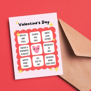 Tarjeta de bingo para el día de San Valentín, linda tarjeta de felicitación romántica para parejas, tarjeta con ideas divertidas para citas, tarjeta divertida para el día de San Valentín, tarjeta de amor única