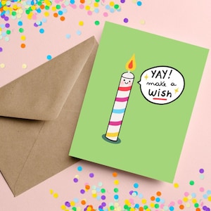 Tarjeta de cumpleaños Yay Tarjeta de pedir un deseo Tarjeta de vela linda Tarjeta de vela de cumpleaños Tarjeta de vela colorida Tarjeta de deseo de cumpleaños Yay Es tu cumpleaños