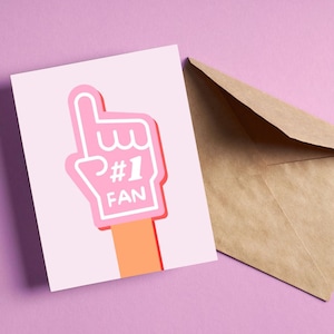 Wenskaart nummer één waaierkaart nummer één kaart cadeau voor haar kaart cadeau voor hem kaart foam vinger kaart schattig roze kaart kaart voor alle gelegenheden