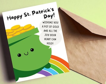 Happy St. Patrick’s Day Card, Pot of Gold Card, Cute St. Patrick’s Day Gift, Wishing You A Pot Of Gold And All The Joy Your Herat Can Hold