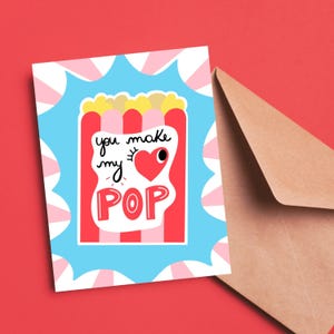 Cartão de felicitações de amor peculiar, cartão You Make My Heart Pop, cartão de aniversário com tema de pipoca, cartão de dia dos namorados, cartão romântico exclusivo para amantes