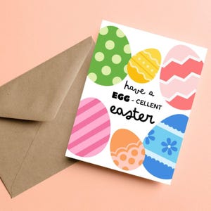Tarjeta de Pascua divertida, lindos huevos de Pascua coloridos, tenga un excelente juego de palabras de Pascua, tarjeta de felicitación de primavera divertida, tarjeta de juego de palabras de Pascua, tarjeta de huevo de Pascua