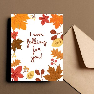 Estou me apaixonando por você, cartão de felicitações, folhas de outono, cartão de amor, cartão romântico de outono, nota de amor fofa de outono, cartão de relacionamento sazonal, artigos de papelaria de outono