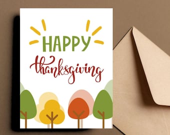 Tarjeta de felicitación de Acción de Gracias, árboles de otoño, hojas de otoño, tarjeta navideña, tarjeta de Acción de Gracias, deseos de Acción de Gracias, hojas de otoño
