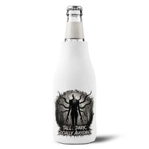 Slenderman Tall Dark Socially Avoidant Bottle Cooler Sleeve, Zip-Up Can Koozie