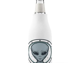 Alien Head Zip-Up Bottle Cooler Sleeve | UFO Space Design