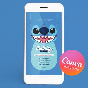 Convite de aniversário DIY Digital Stitch | Convite digital | Templete Canva | Convite de festa Digital Stitch