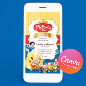 Invitación digital de cumpleaños de Blancanieves Canva / Invitación digital / Templete Canva / Invitación digital para fiesta / Blanca Nieves