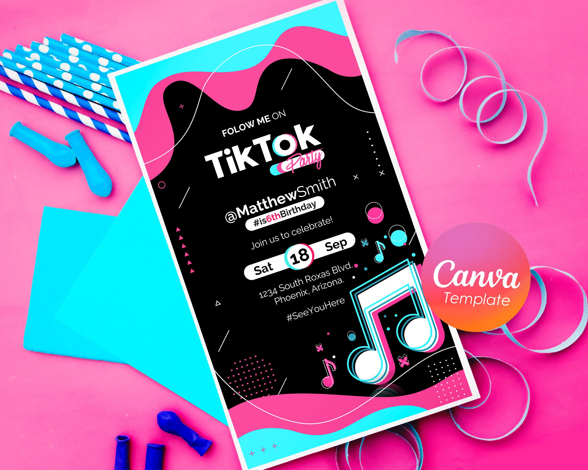 DIY Digital Invitation Birthday Tiktok | Invitation Digital | Templete ...