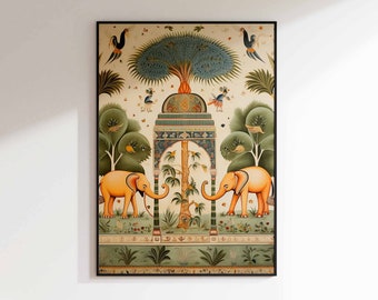 Indian Elephant Print, Indian Poster, Pichwai Art, Traditional Indian Decor, Animal Print, Animal Art, Indian Gift Idea, Vintage Decor