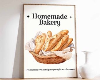 Baked Bread Print, Bakery Poster, Artisan Bread Art Print, Modern Kitchen Wall Art, Kitchen Print, Kitchen Decor, Gift Bread Lovers