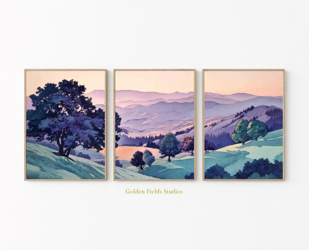 Rolling Hills Landscape Poster Set of 3 | Vintage Mountain Wall Art ...