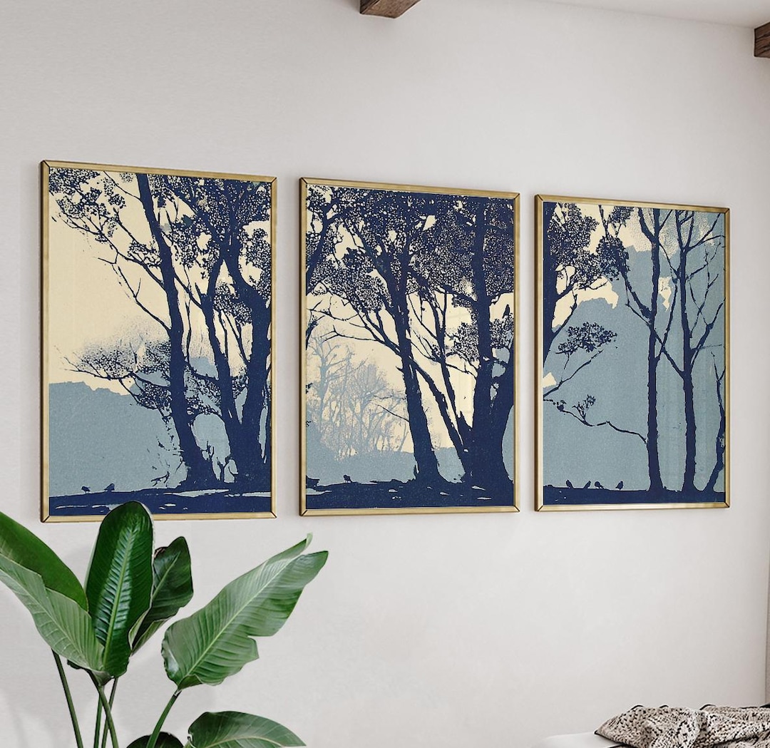 Blue Woodland Tree Poster Set of 3 | Nature Forest Wall Art | Minimal ...