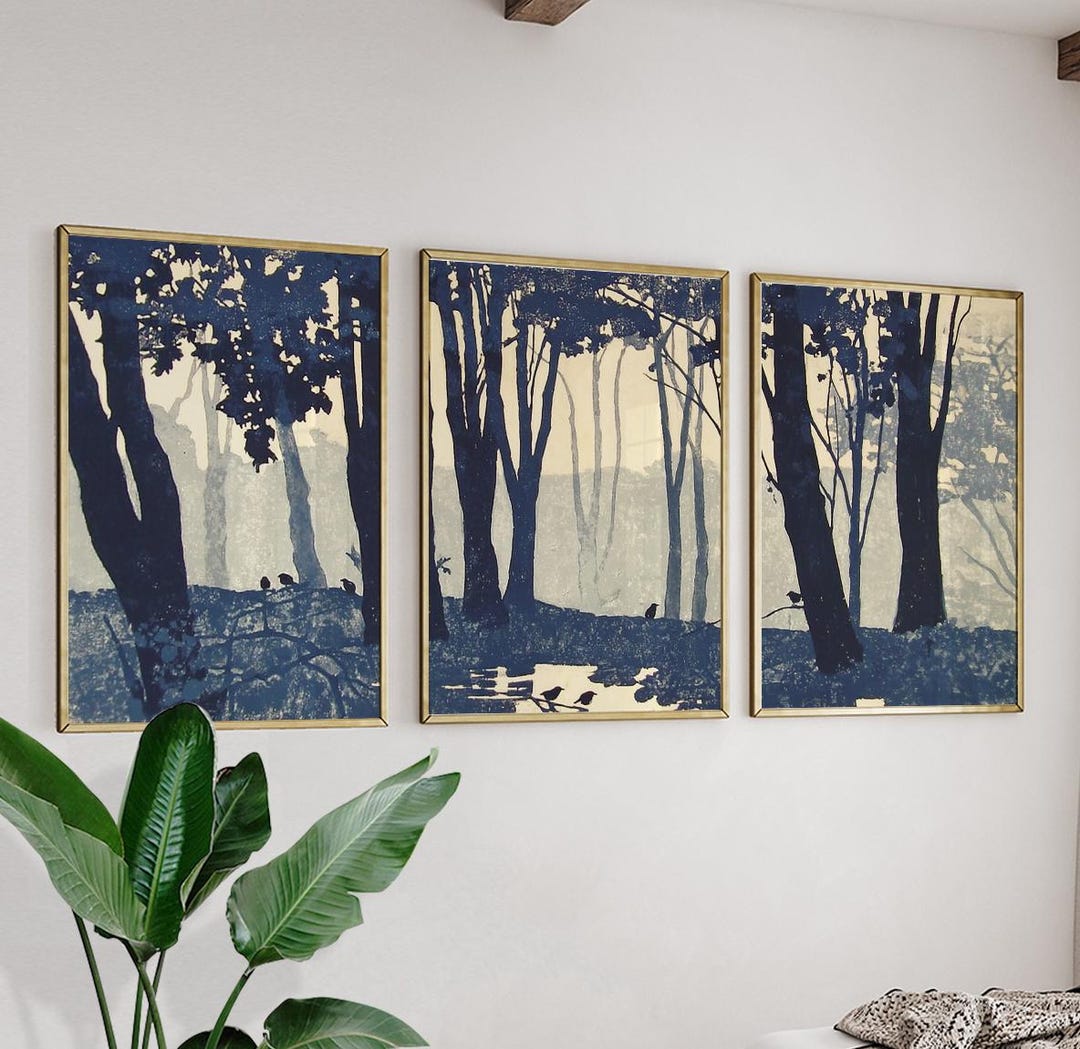Blue Woodland Tree Poster Set of 3 | Nature Forest Wall Art | Minimal ...