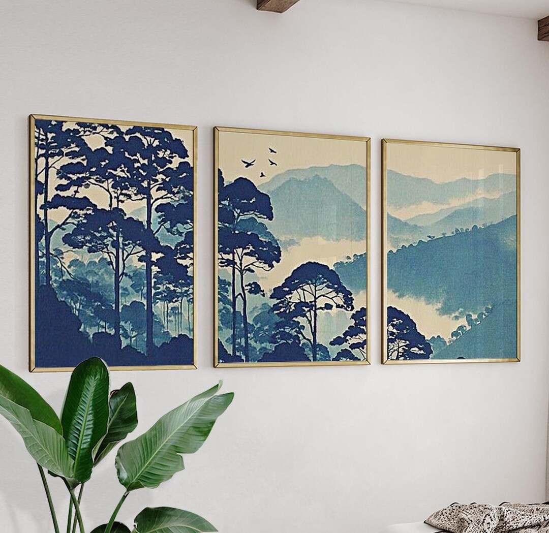 Misty Forest Poster Set of 3 | Blue Mountain Wall Art | Pine Tree ...
