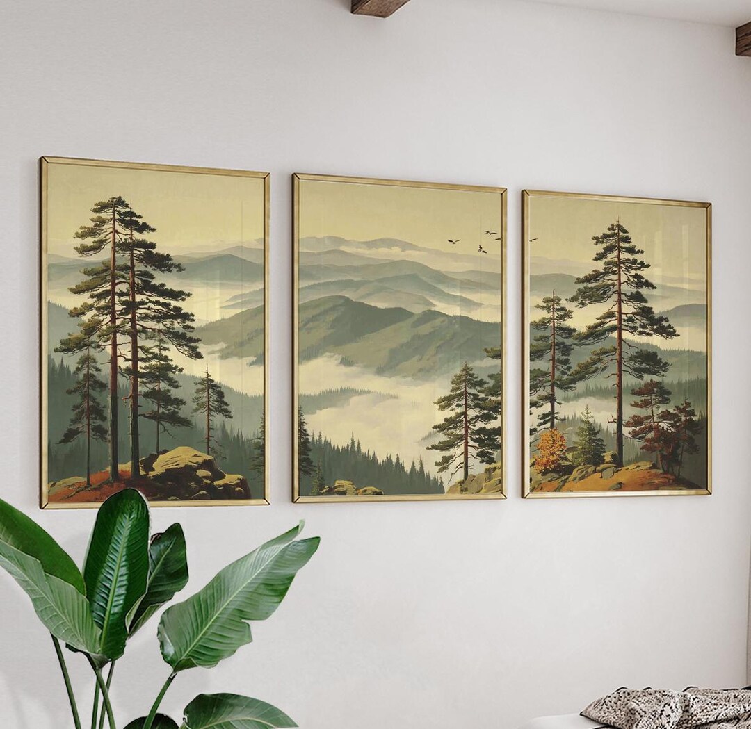 Mountain Forest Poster Set of 3 | Pine Tree Landscape Wall Art Nature ...