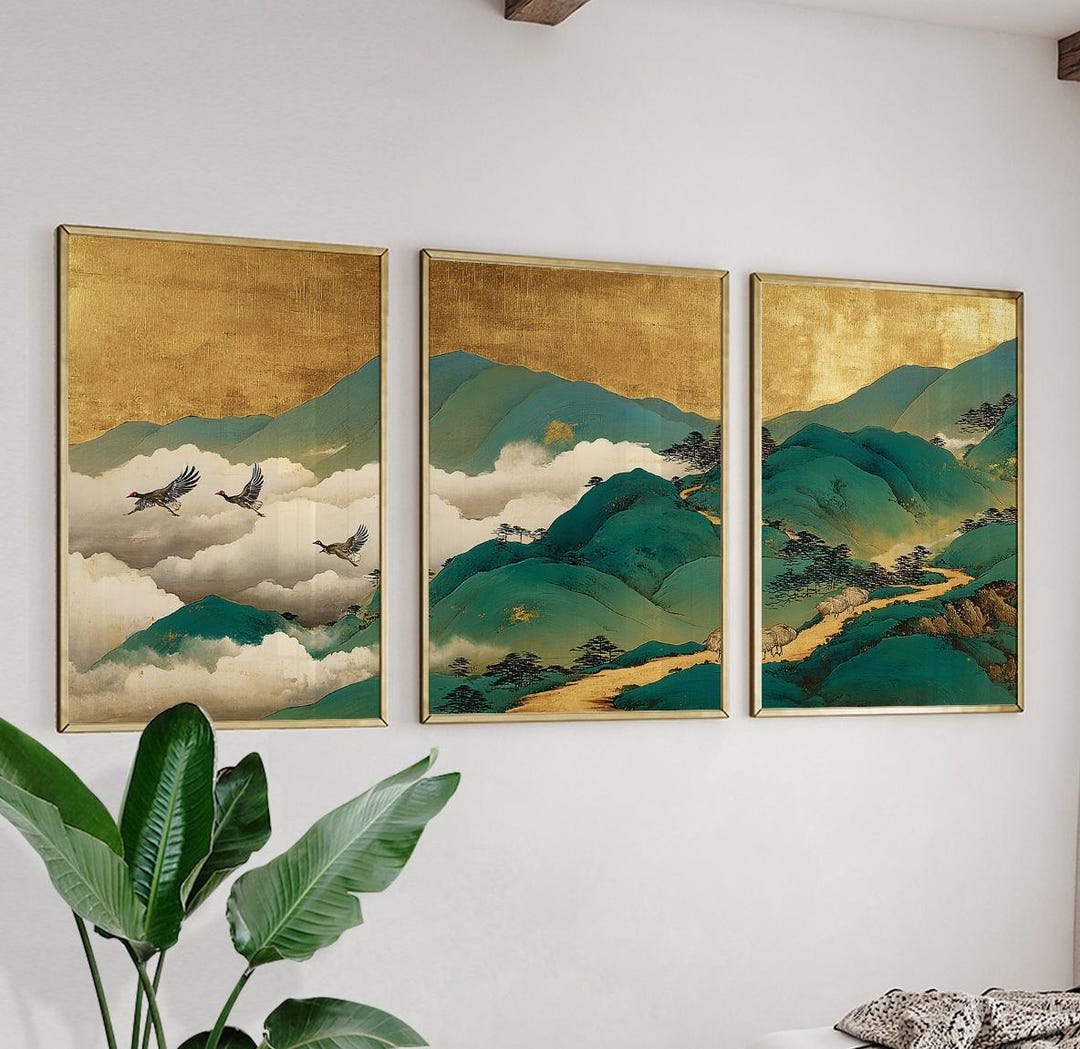 Mountain Landscape Wall Art Set | Japanese Style Nature Prints Set of 3 ...