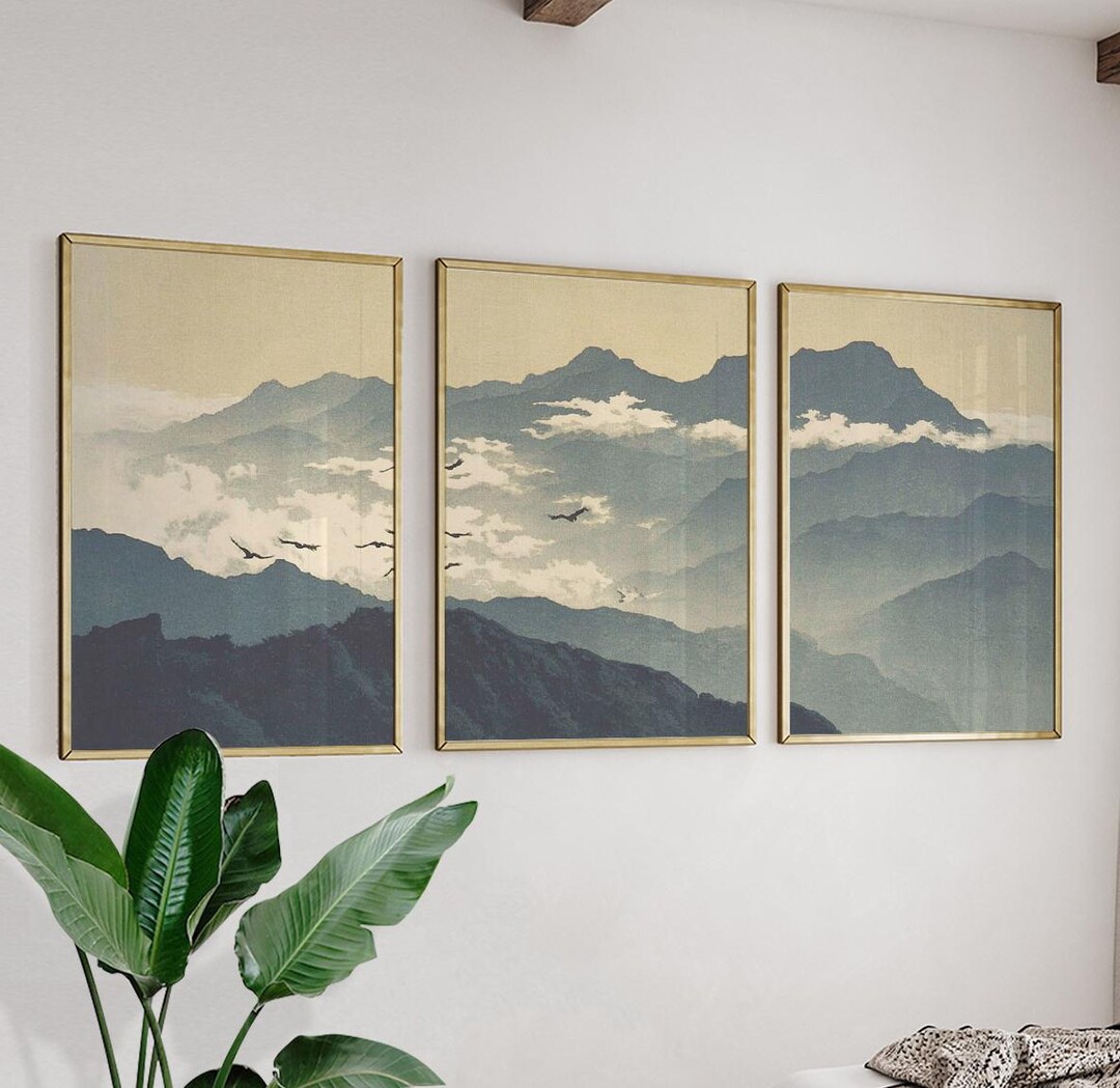 Mountain Landscape Wall Art Set | Layered Mountain Poster Set of 3 ...