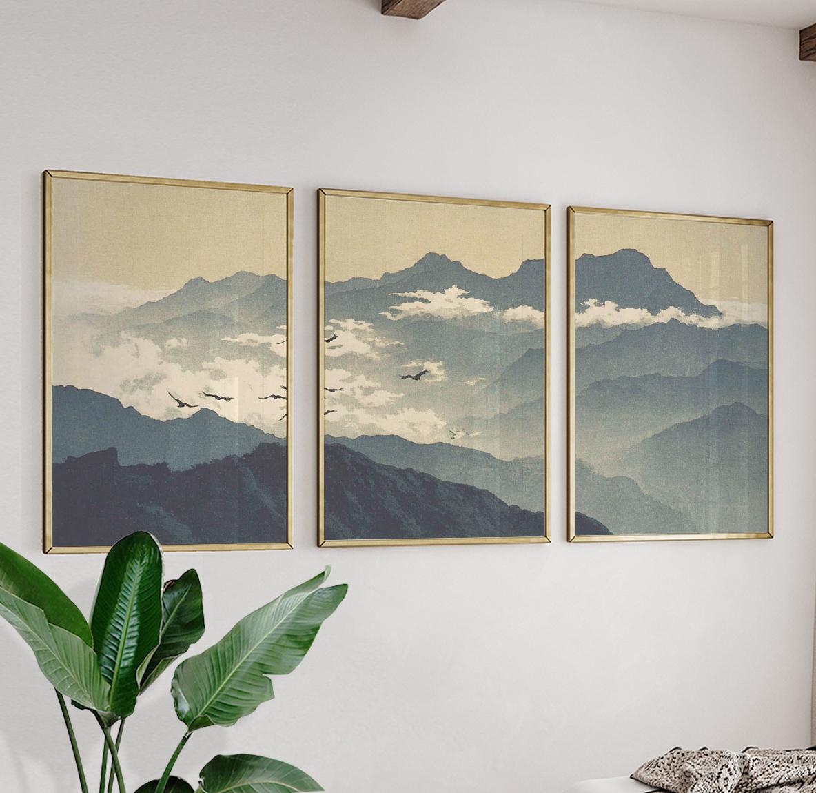 Mountain Landscape Wall Art Set | Layered Mountain Poster Set of 3