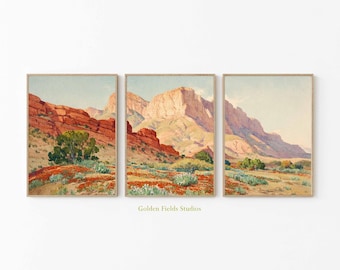 Desert Landscape Print Set of 3: Southwest Canyon Mountain Art