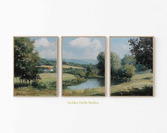 Countryside Landscape Print Set of 3: Rustic Farmhouse Wall Art