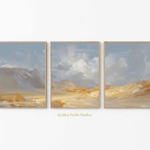Desert Landscape Poster Set of 3, Abstract Canyon Wall Art, Earth Tone Print, Textured Brush Stroke Painting, Modern Nature Home Decor