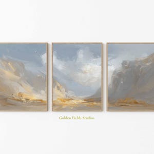 Desert Landscape Poster Set of 3, Abstract Canyon Wall Art, Earth Tone Print, Textured Brush Stroke Painting, Modern Nature Home Decor