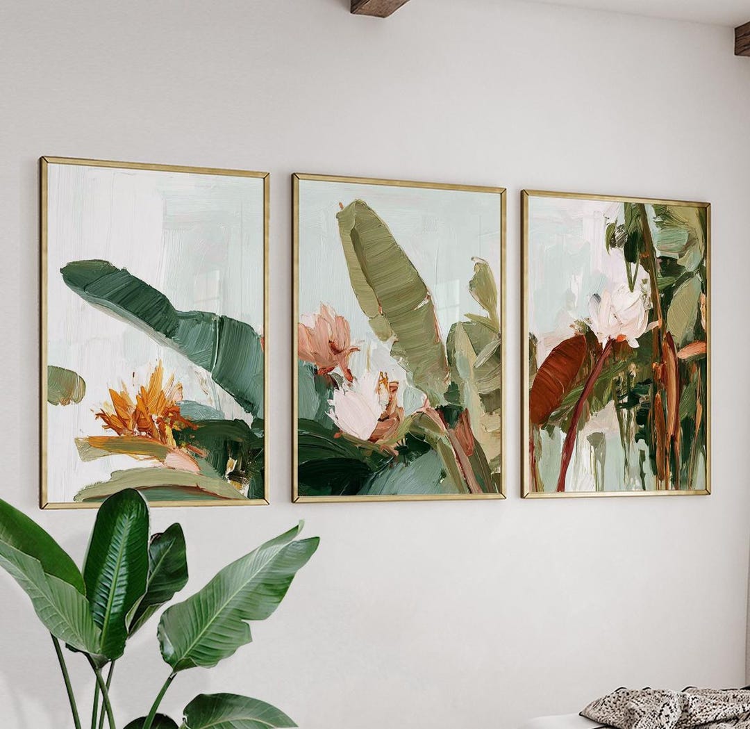 Set of 3 Posters | Tropical Botanical Wall Art | Green Floral Modern ...