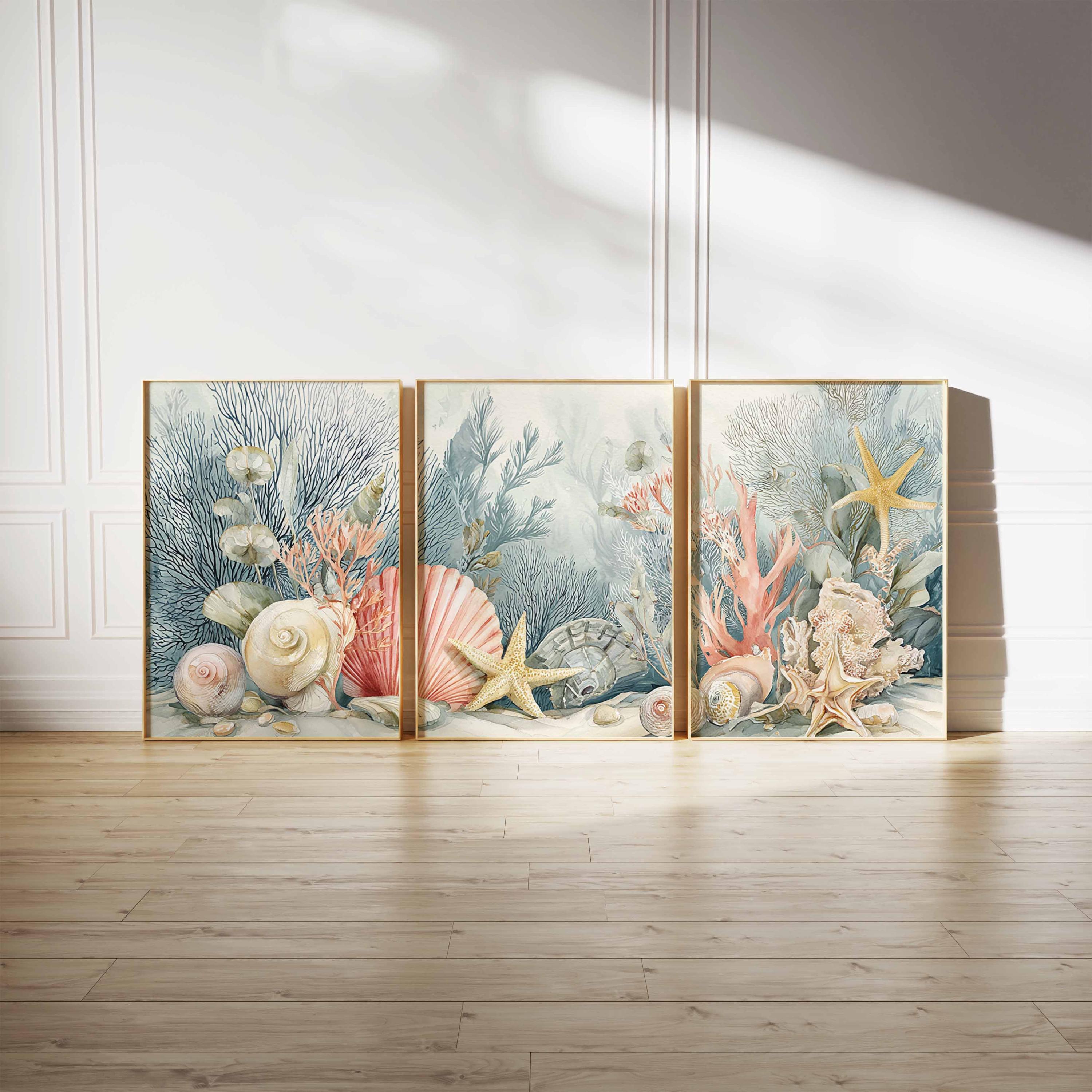 Coastal Seashell Wall Art Set: Beach House Nautical Prints - Etsy UK
