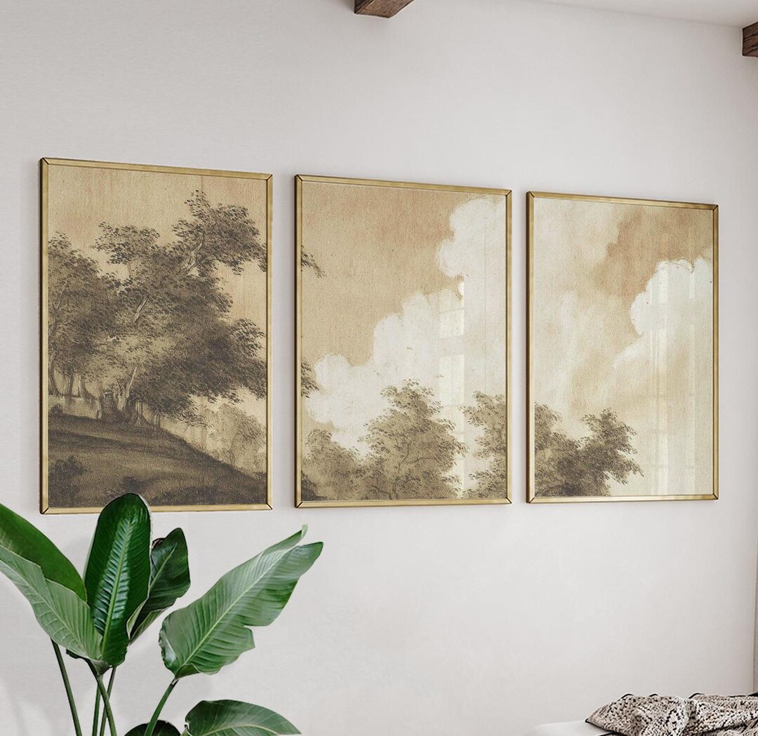 Rustic Posterboard Vintage Woodland Landscape Poster Set | Neutral Forest Tree Wall Art ...